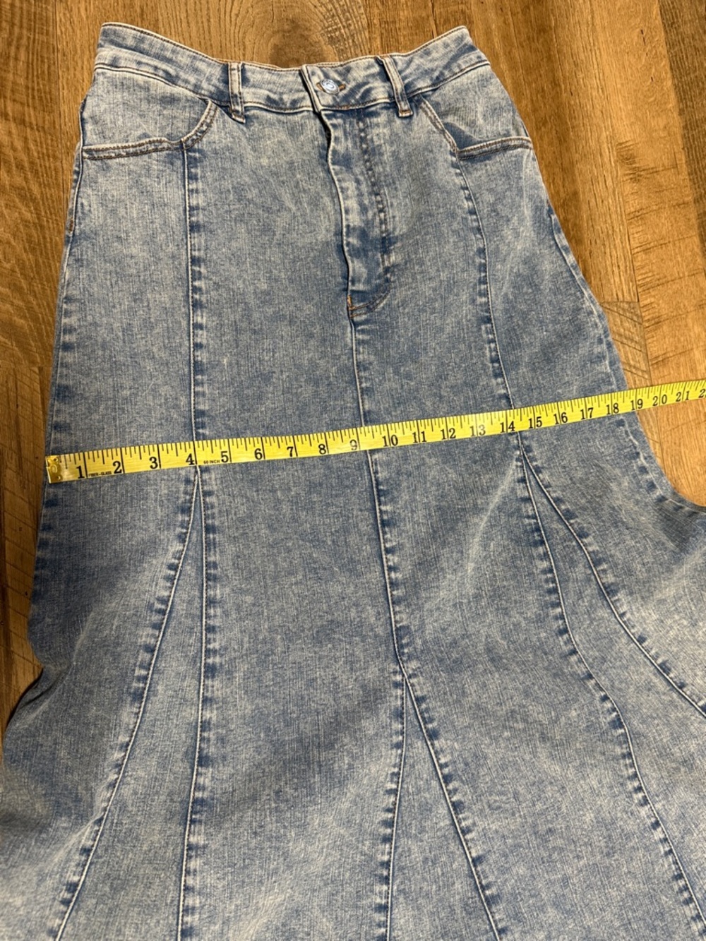 Maje Light Wash Denim Trumpet Flared Maxi Skirt - Picture 8 of 11